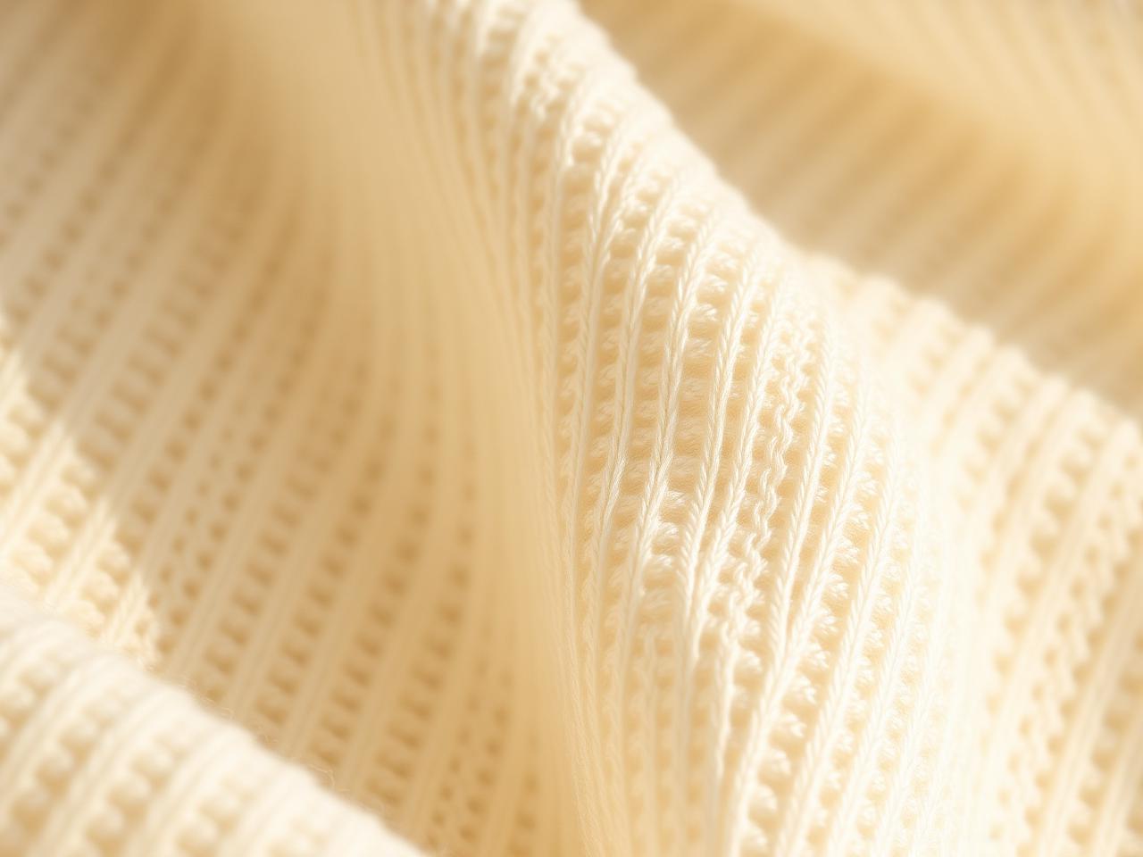 Macro close-up of cream knit fabric showing fine stitch detail